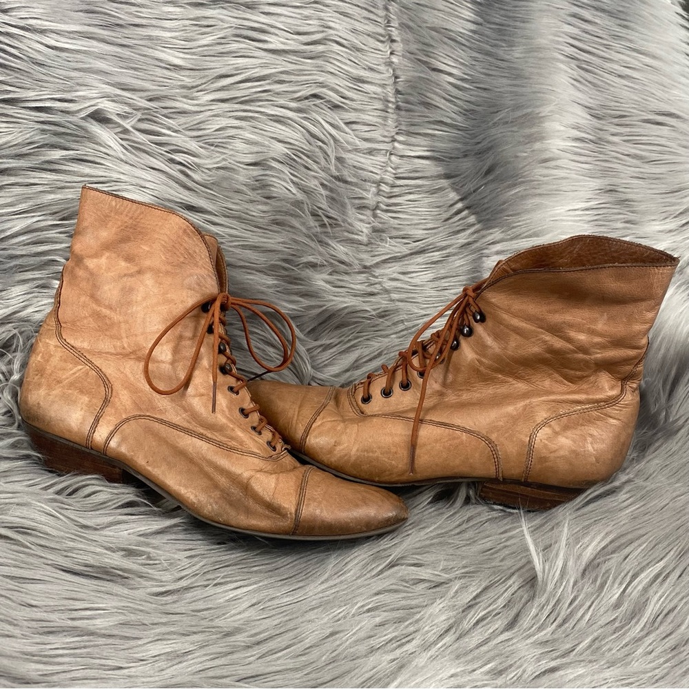 Vintage 80s Popples by Leda Lace Up Victorian Boots Leather Brown Heels 7.5 B